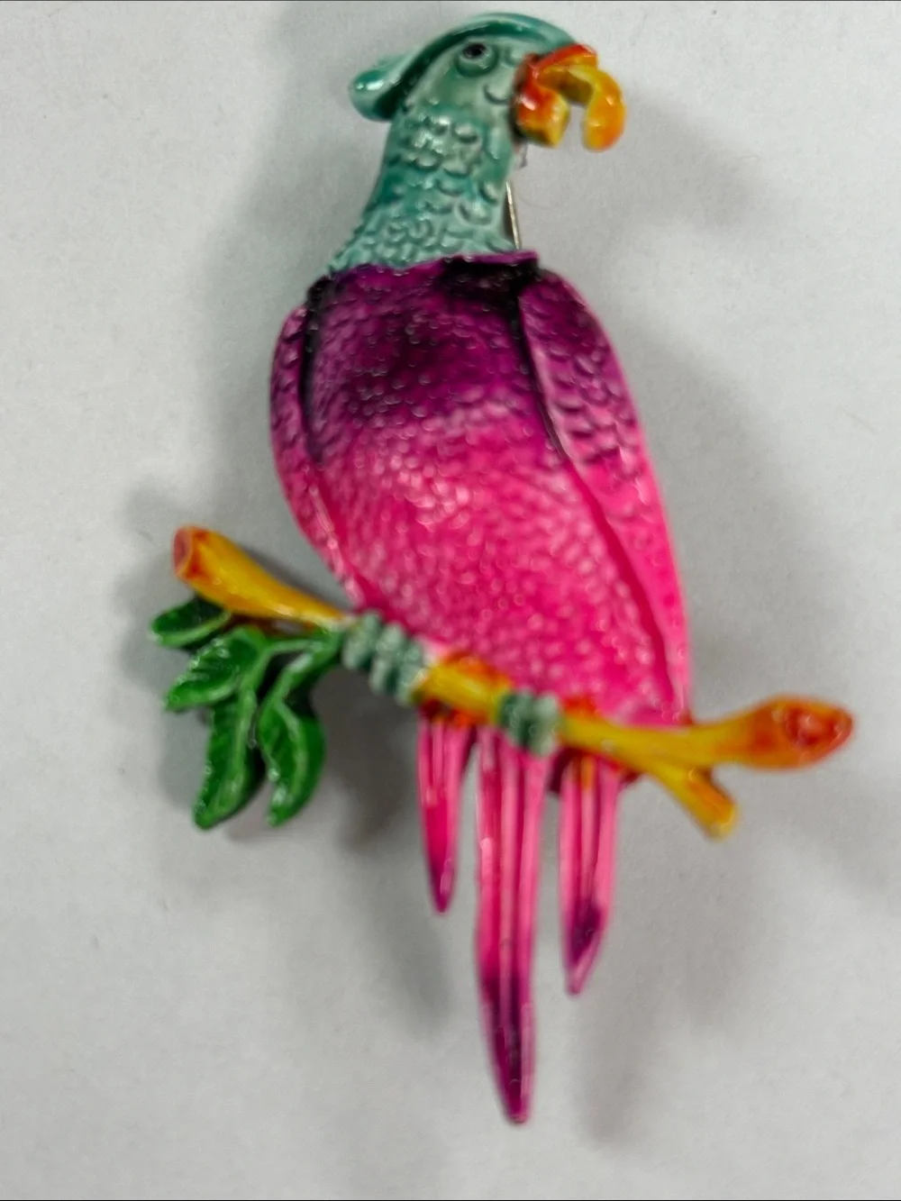 Pink & Teal Parrot Brooch Pin - Vibrant Bird Accent